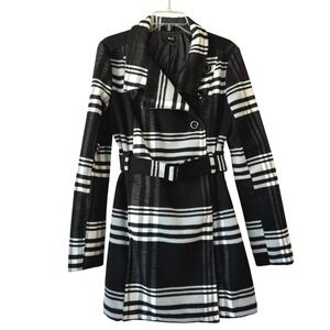 BCX Coat Black & White Plaid L Belted Statement Maximalist Art to Wear
